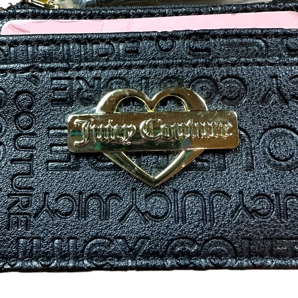 JUICY COUTURE: NWT Black Leather Logo Wallet Card Holder Keychain with Gold Logo